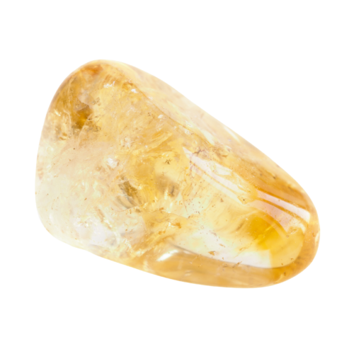 Citrine Photographie d’une pierre de citrine jaune doré, lumineuse et translucide, aux reflets solaires chauds, posée sur un fond clair. Symbole de joie, d’abondance et d’énergie positive.