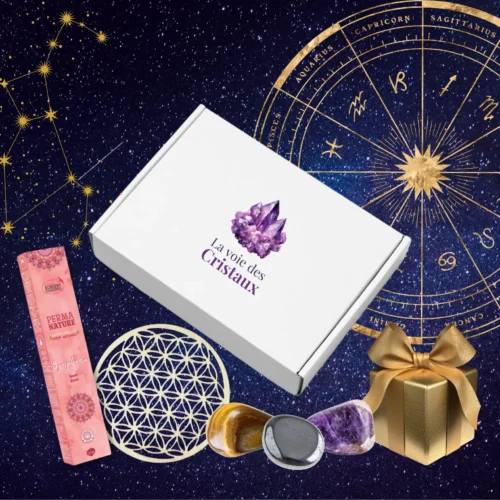 Box Astrologie lithothérapie encens fleur de vie pierre roulée