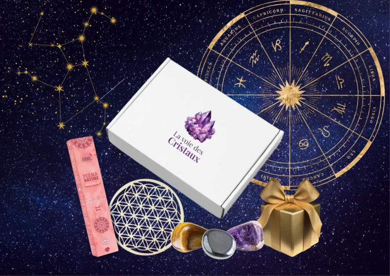 Box Astrologie lithothérapie encens fleur de vie pierre roulée