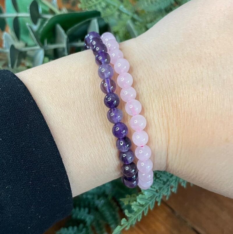 bracelet pierre améthyste et quartz rose