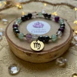 Bracelet signe astrologique Vierge avec perles dorées et breloque astrologique