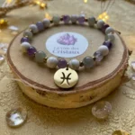 Breloque signe Poissons sur bracelet astrologique en pierres naturelles