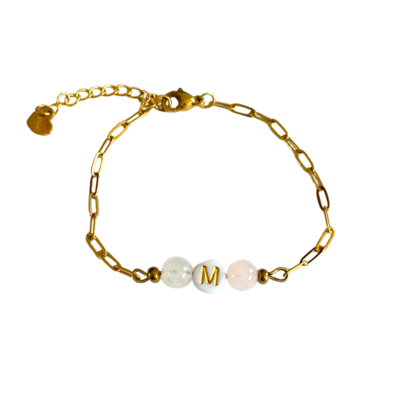 Bracelet chaine grand maillon acier inoxydable quartz rose