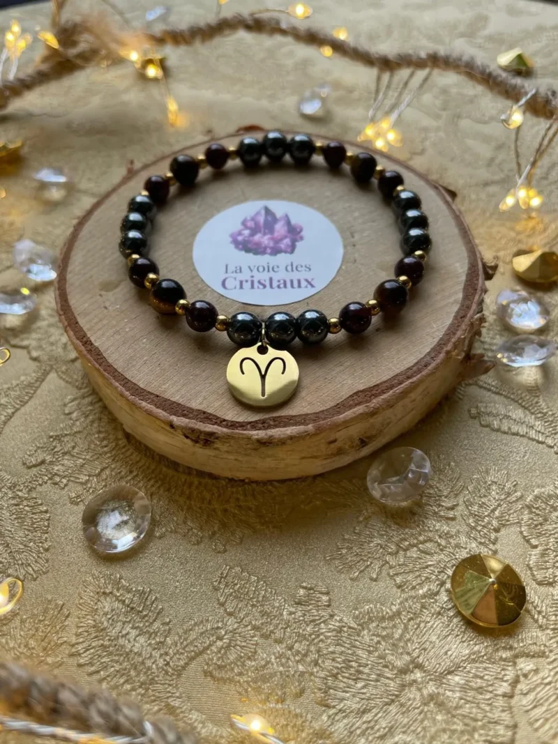 Bracelet signe astrologique Bélier avec perles dorées et breloque astrologique