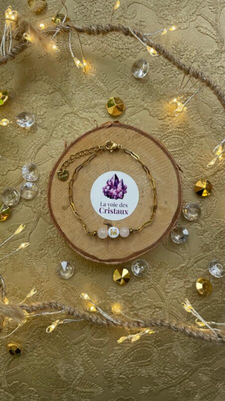 Bracelet chaine grand maillon acier inoxydable quartz rose