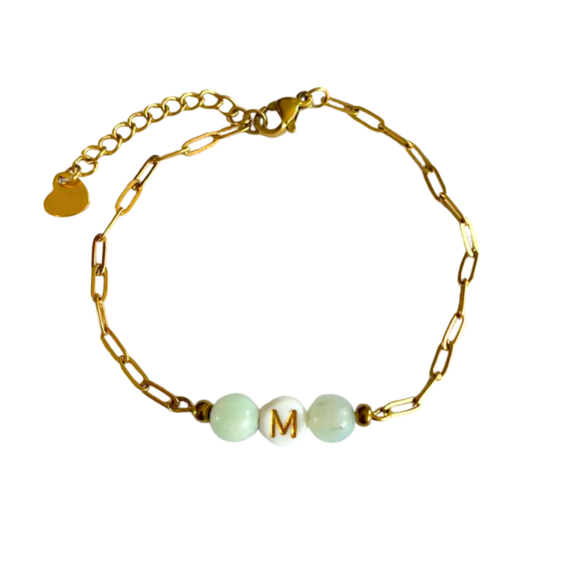 Bracelet chaine grand maillon acier inoxydable amazonite