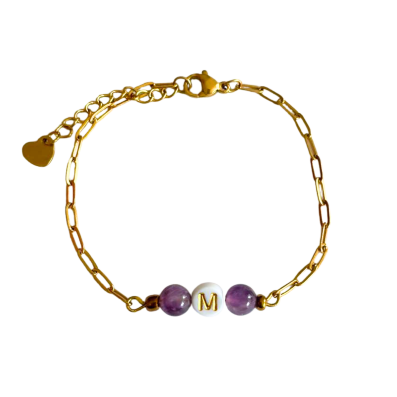 Bracelet chaine grand maillon acier inoxydable améthyste