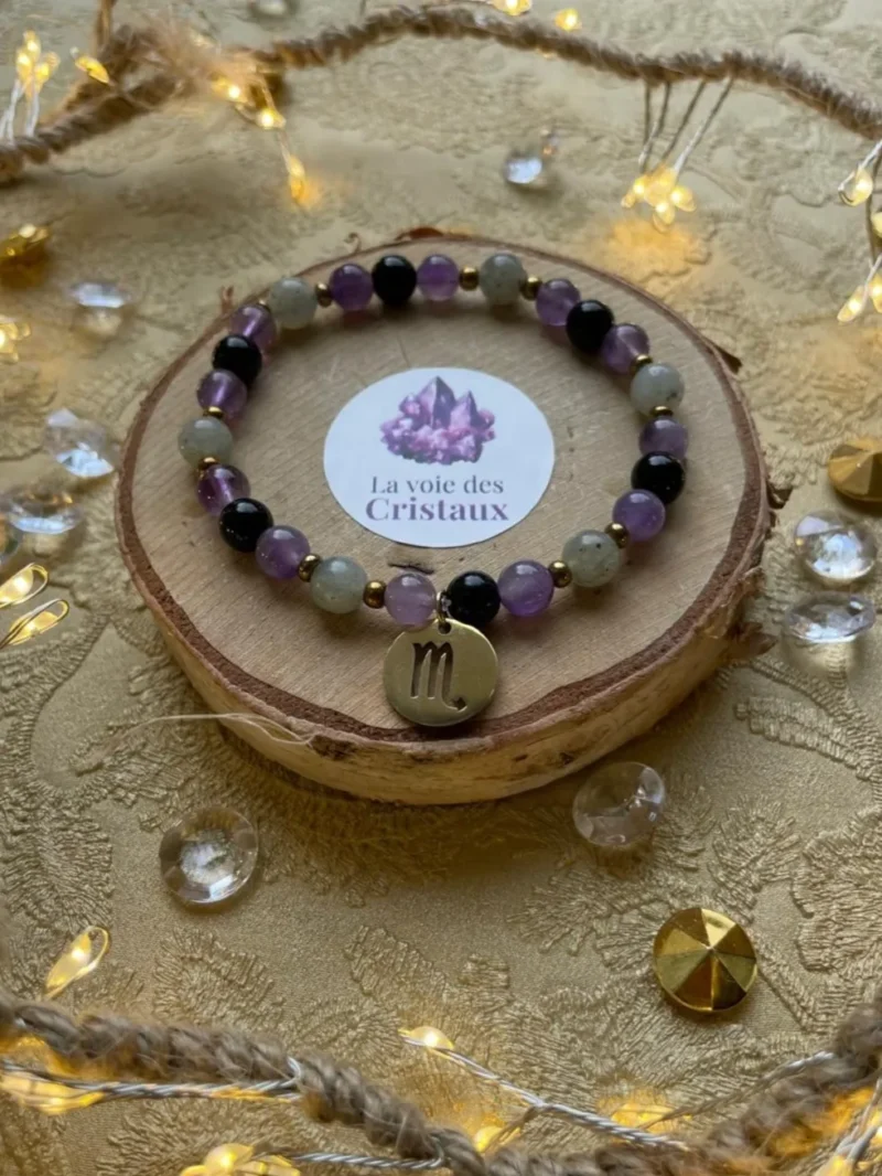 Bracelet signe astrologique Scorpion avec perles dorées et breloque astrologique