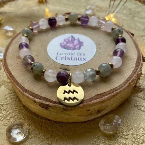 Breloque signe Verseau sur bracelet astrologique en pierres naturelles Breloque signe Verseau sur bracelet astrologique en pierres naturelles