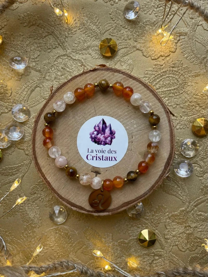 Bracelet Lion cornaline citrine œil de tigre vue du dessus