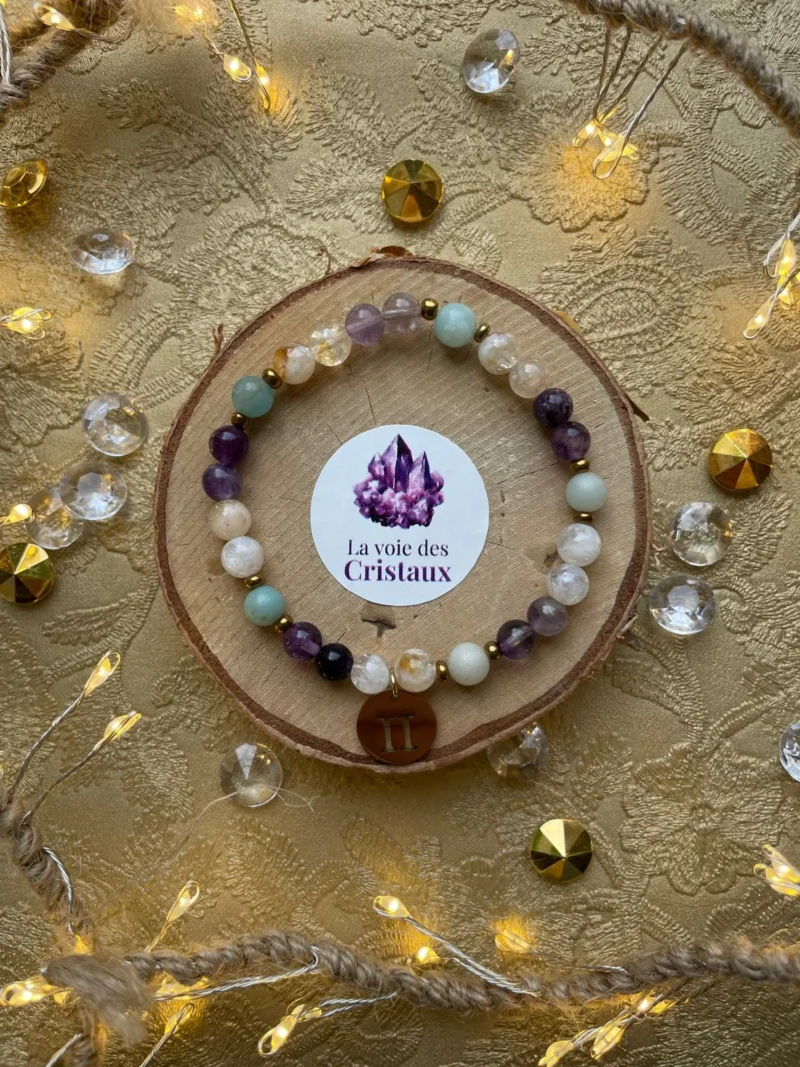Bracelet Gémeaux en citrine amazonite et fluorite violette