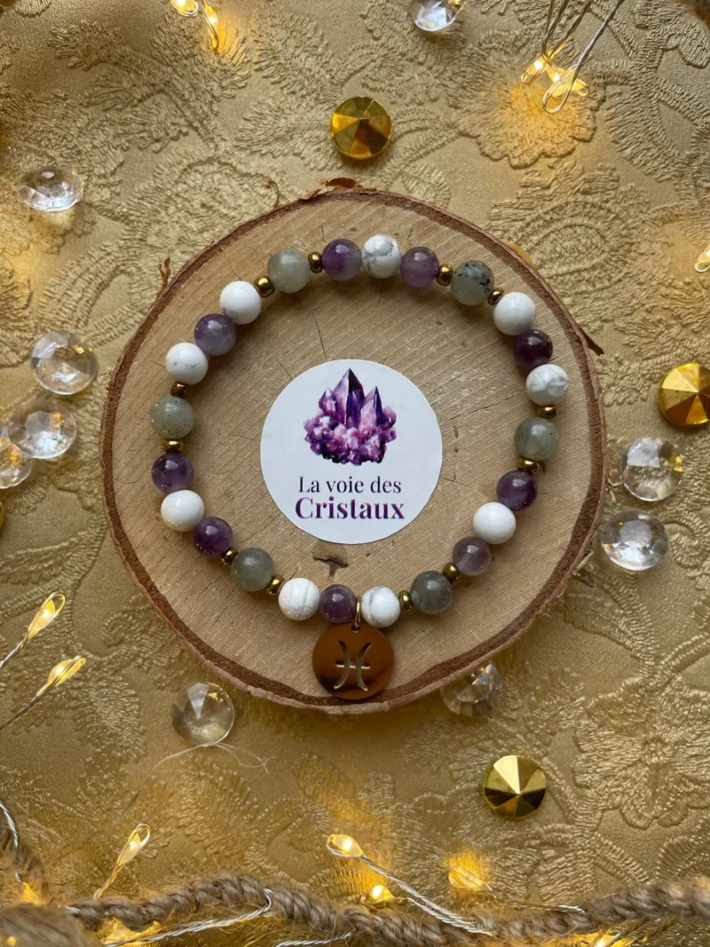 Bracelet Poissons améthyste labradorite howlite vue du dessus