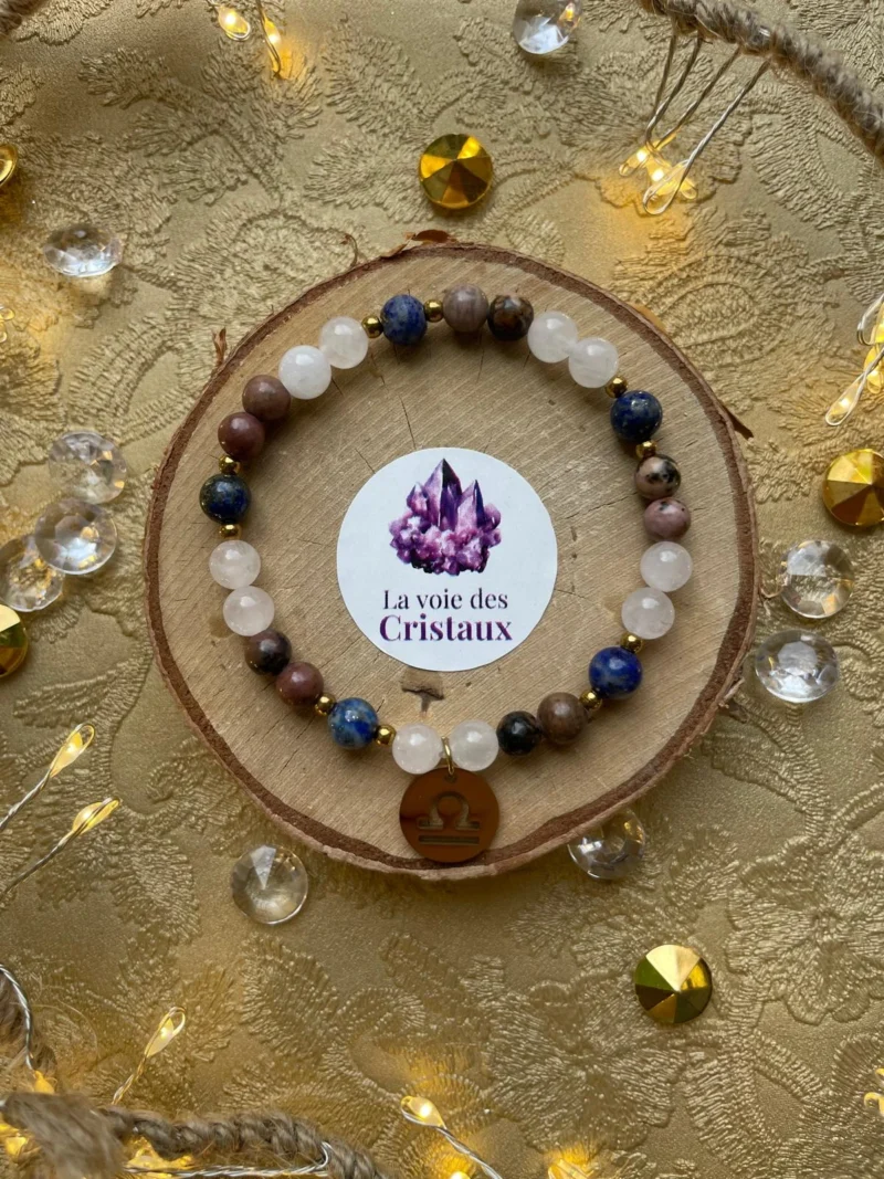 Bracelet Balance quartz rose rhodonite lapis-lazuli vue du dessus