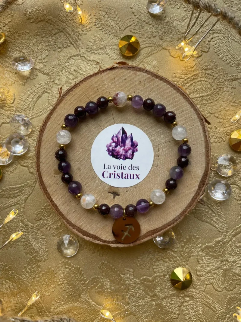 Bracelet Sagittaire citrine grenat améthyste vue du dessus